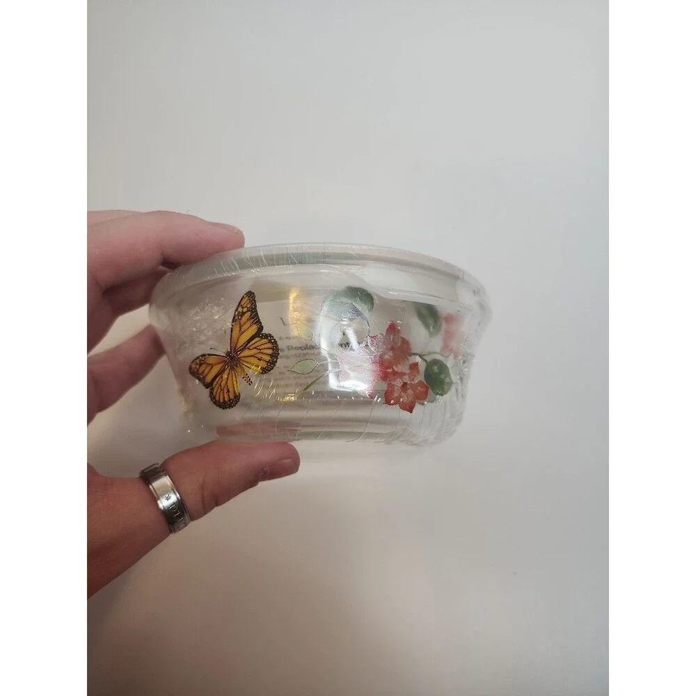 Lenox Butterfly Meadow Round Food Storage Container 13.5 oz Glass W/ Lid Sealed